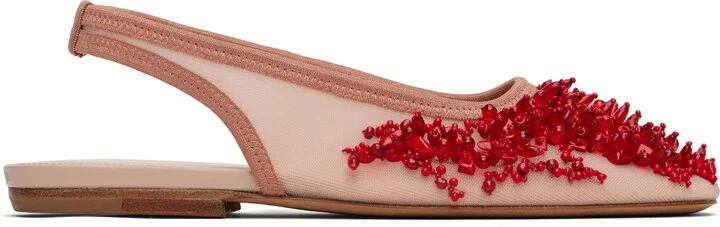 Dries Van Noten Pink Slingback Embellished Mesh Flats