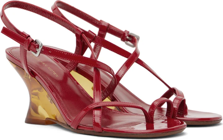Dries Van Noten Red Patent Leather Heeled Sandals - Image 4