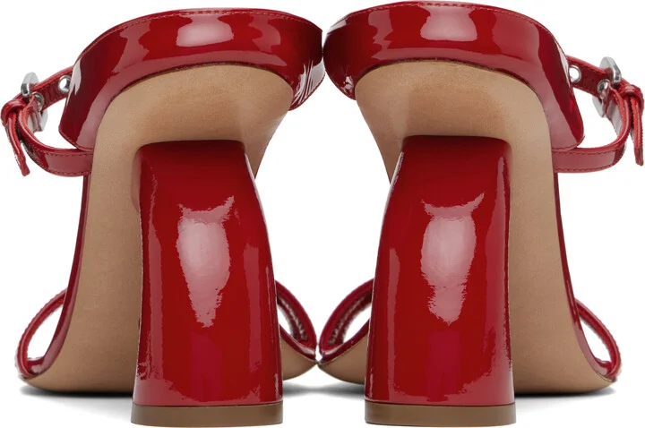 Dries Van Noten Red Strappy Sculptural Heeled Sandals - Image 2