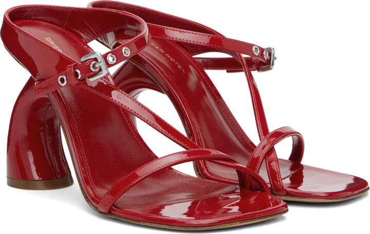 Dries Van Noten Red Strappy Sculptural Heeled Sandals - Image 4