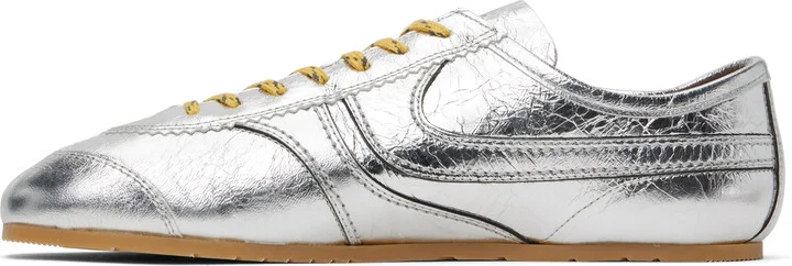 Dries Van Noten Silver Leather Sneakers - Image 3