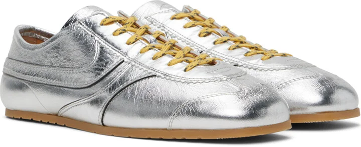 Dries Van Noten Silver Leather Sneakers - Image 4