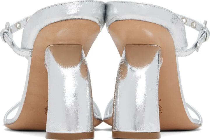 Dries Van Noten Silver Strappy Sculptural Heeled Sandals - Image 2