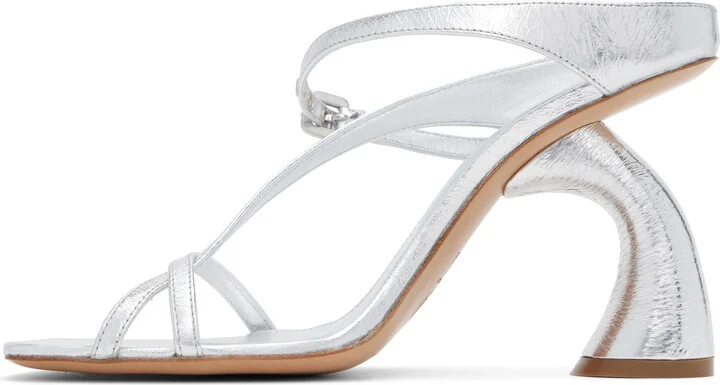 Dries Van Noten Silver Strappy Sculptural Heeled Sandals - Image 3