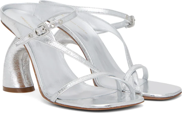 Dries Van Noten Silver Strappy Sculptural Heeled Sandals - Image 4