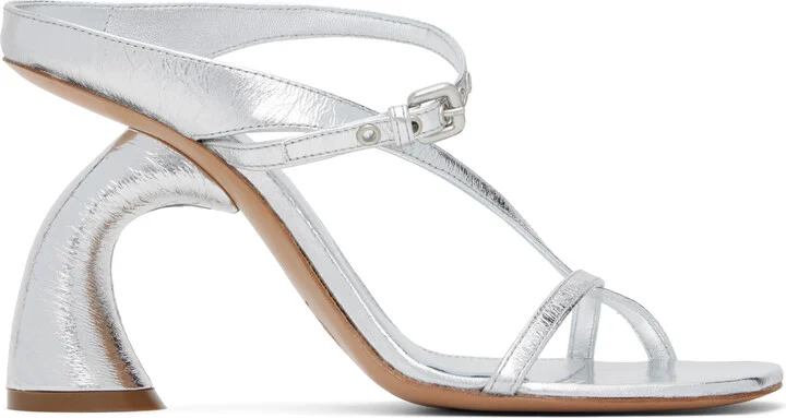 Dries Van Noten Silver Strappy Sculptural Heeled Sandals