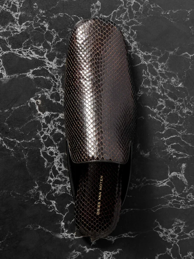 Dries Van Noten - Snake-effect Leather Mules - Brown - Image 5