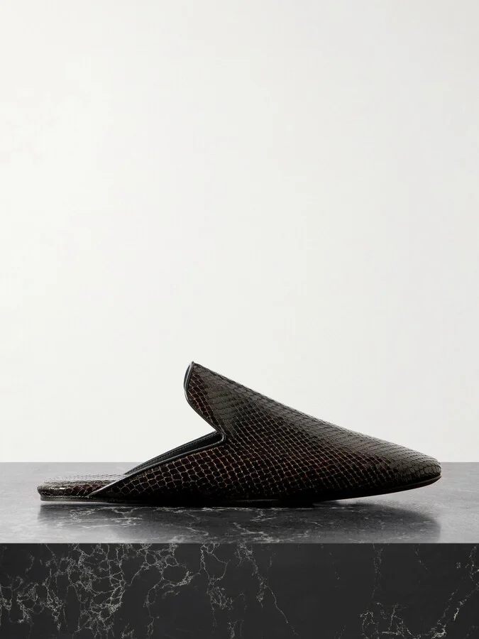 Dries Van Noten - Snake-effect Leather Mules - Brown
