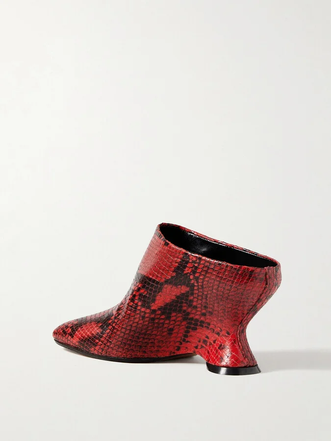 Dries Van Noten - Snake-effect Leather Mules - Red - Image 3