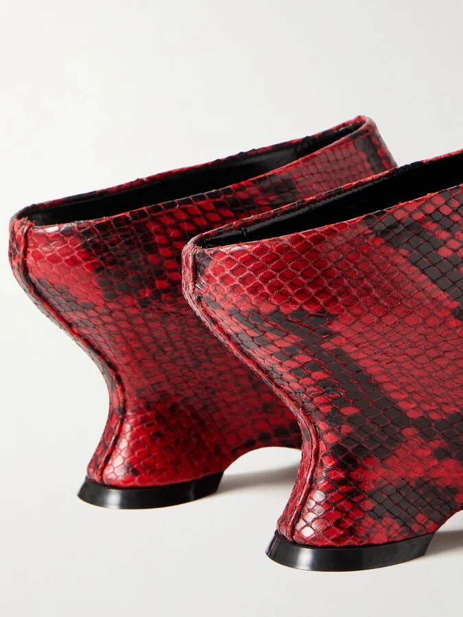 Dries Van Noten - Snake-effect Leather Mules - Red - Image 4