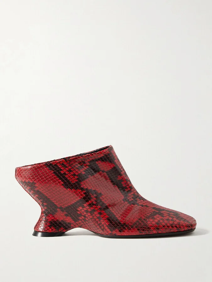 Dries Van Noten - Snake-effect Leather Mules - Red