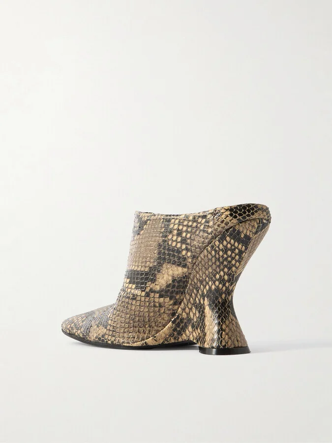 Dries Van Noten - Snake-effect Leather Wedge Mules - Animal print - Image 3