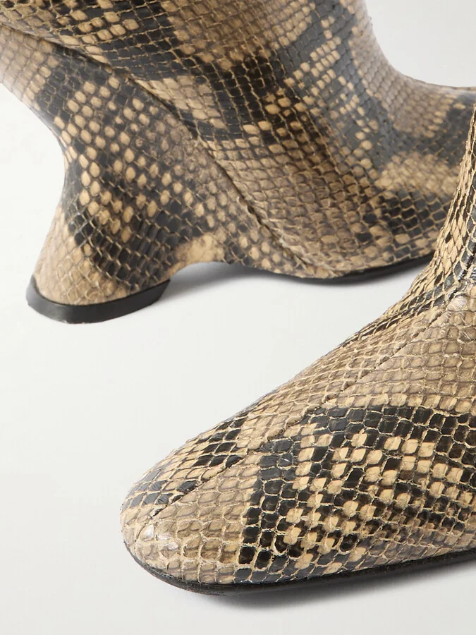 Dries Van Noten - Snake-effect Leather Wedge Mules - Animal print - Image 4