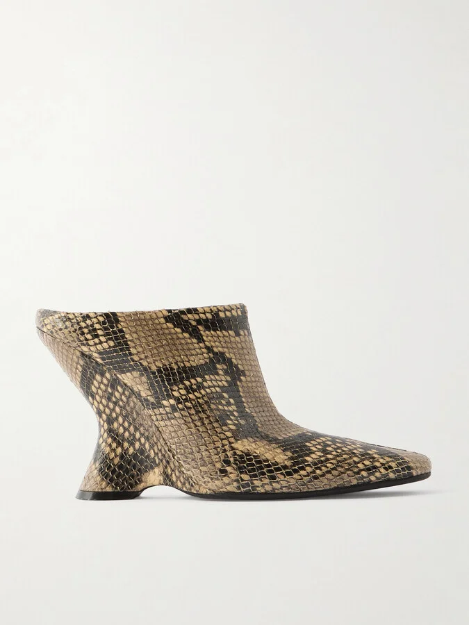 Dries Van Noten - Snake-effect Leather Wedge Mules - Animal print