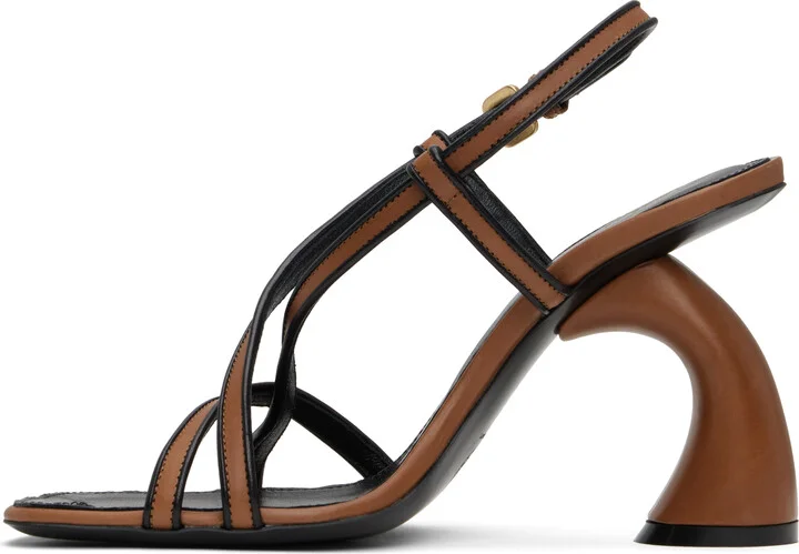 Dries Van Noten Tan & Black Trimmed Heeled Sandals - Image 3