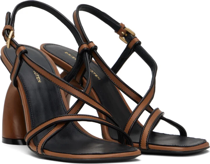 Dries Van Noten Tan & Black Trimmed Heeled Sandals - Image 4
