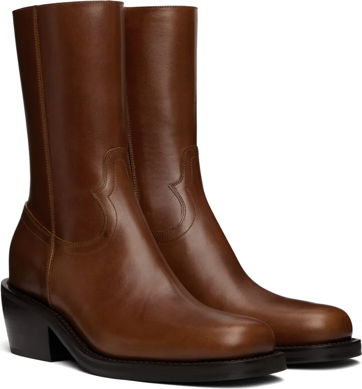 Dries Van Noten Tan Leather Boots - Image 4
