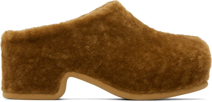 Dries Van Noten Tan Shearling Clogs