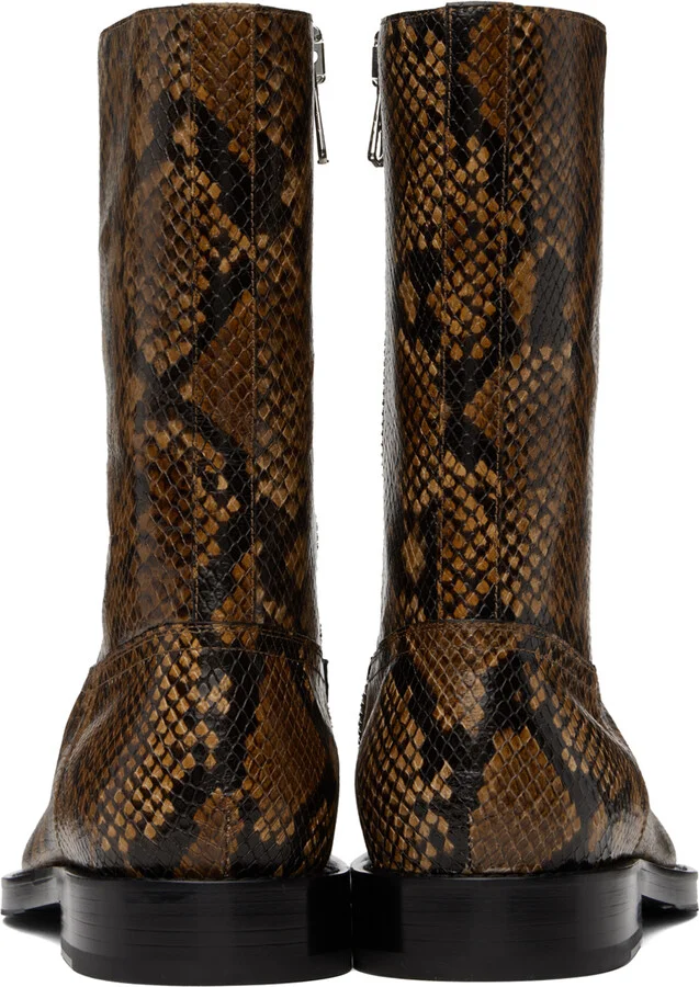 Dries Van Noten Tan Snake-Embossed Leather Boots - Image 2