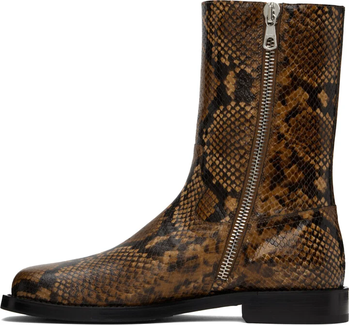 Dries Van Noten Tan Snake-Embossed Leather Boots - Image 3
