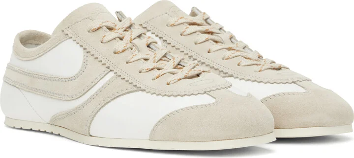 Dries Van Noten White & Beige Suede Sneakers - Image 4