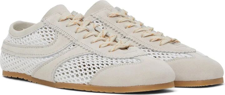 Dries Van Noten White & Beige Suede Sneakers - Image 4
