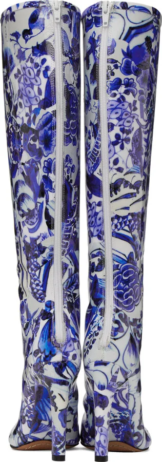 Dries Van Noten White & Blue Structured Tall Boots - Image 2