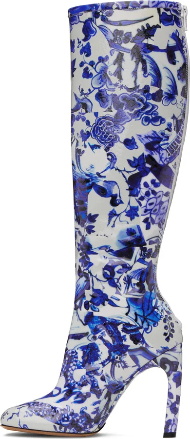 Dries Van Noten White & Blue Structured Tall Boots - Image 3