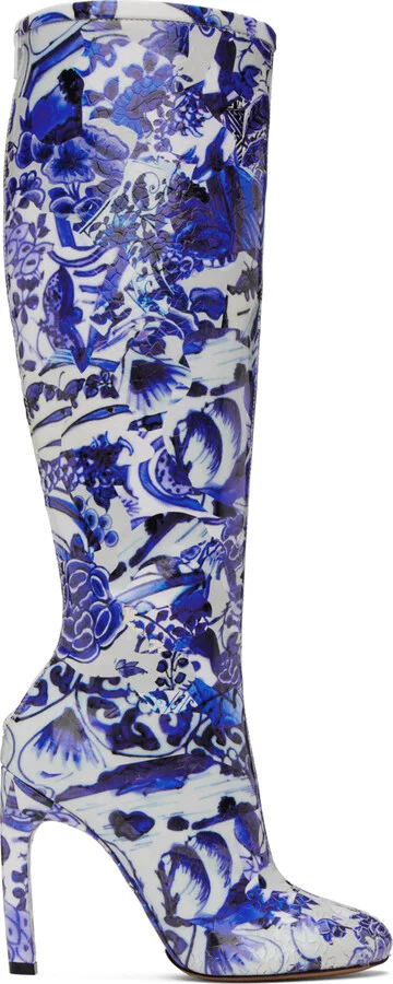 Dries Van Noten White & Blue Structured Tall Boots