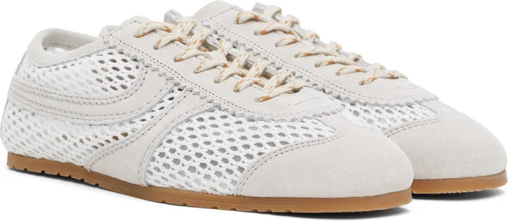 Dries Van Noten White & Taupe Suede Sneakers - Image 4