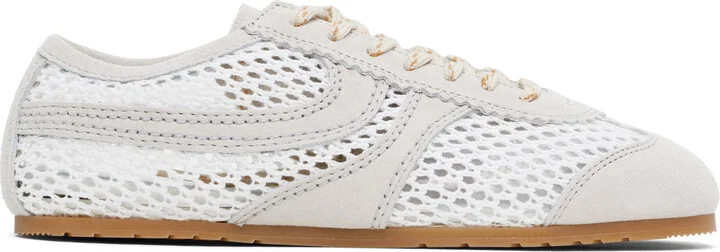 Dries Van Noten White & Taupe Suede Sneakers