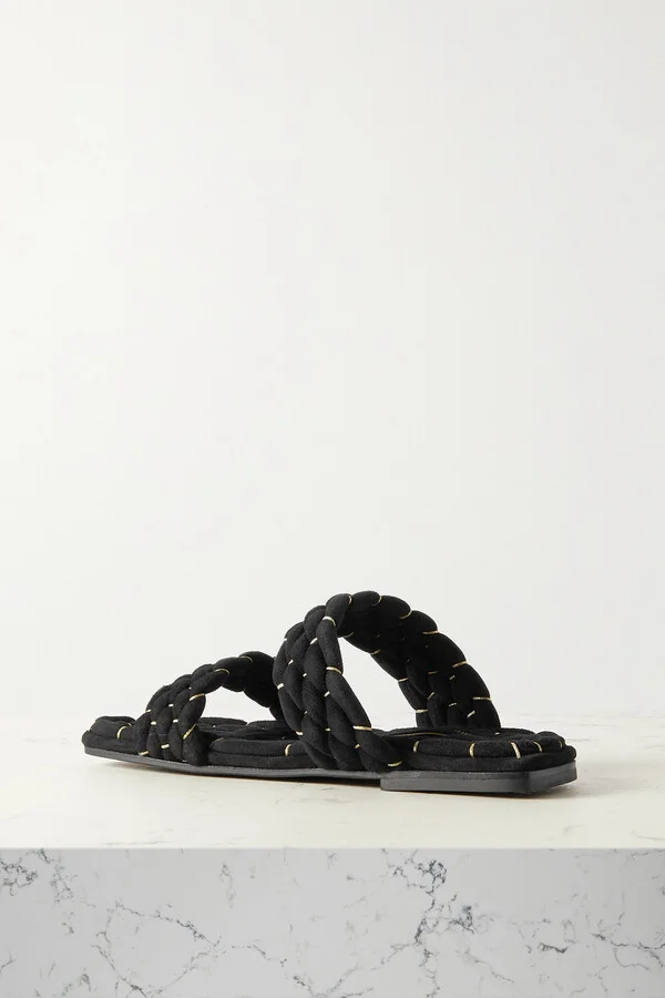 Dries Van Noten - Woven Metallic Suede Slides - Black - Image 3