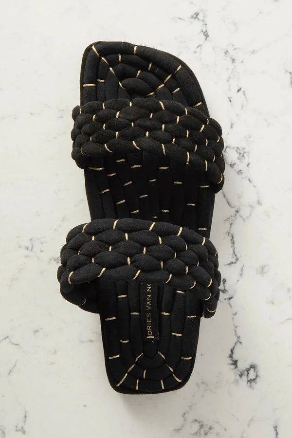 Dries Van Noten - Woven Metallic Suede Slides - Black - Image 5