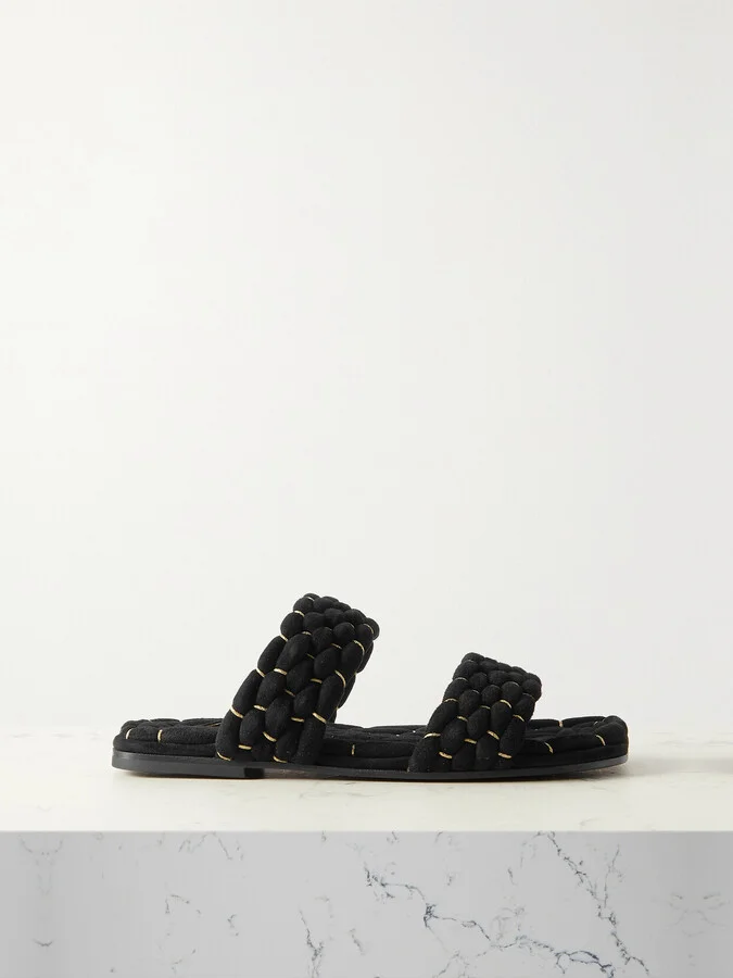 Dries Van Noten - Woven Metallic Suede Slides - Black