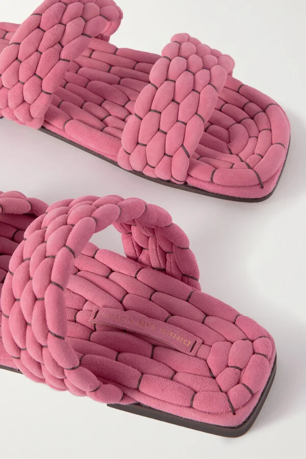 Dries Van Noten - Woven Suede Slides - Pink - Image 4
