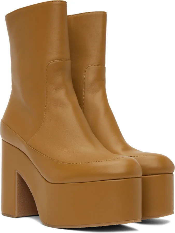 Dries Van Noten Yellow Heeled Leather Boots - Image 4