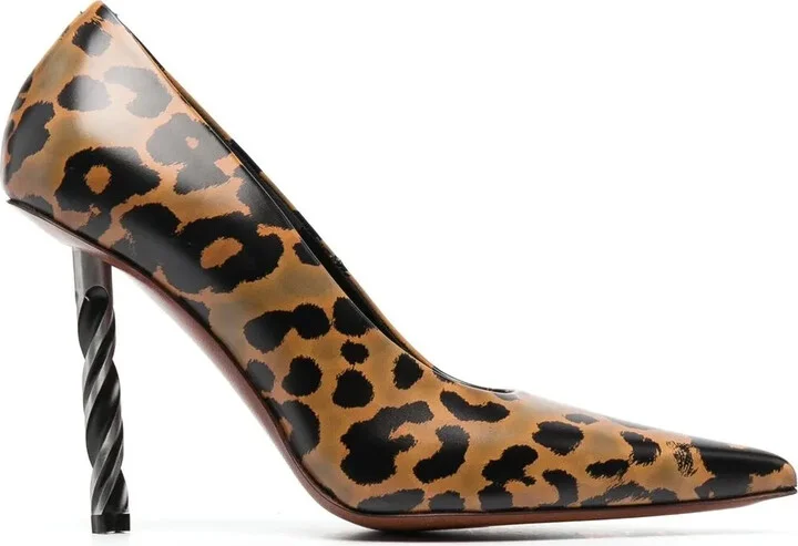 Drill-Heel Leopard-Print Pumps
