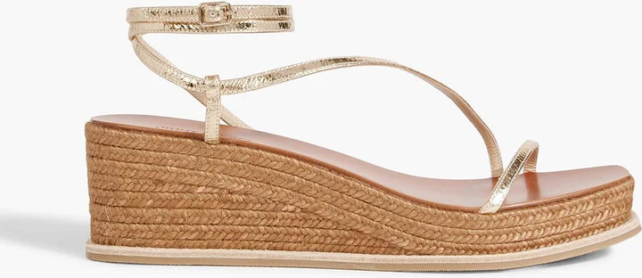 Drive 60 metallic cracked-leather wedge sandals