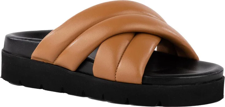 Driving Force Womens Criss-Cross Leather Slide Sandals