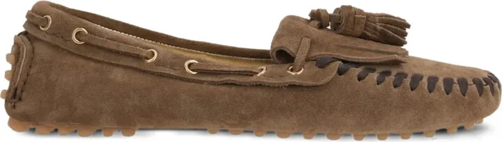 Driving tassel-embellished suede loafers