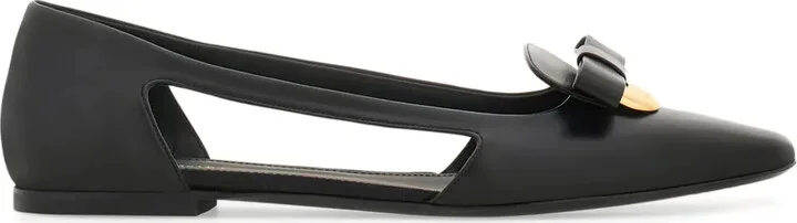 Drop Bow leather ballerina shoes