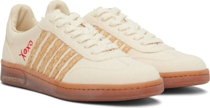 Dsquared2 Beige Summer Lovers Raffia Boxer Sneakers - Image 4