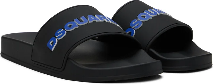 Dsquared2 Black 'DSQUARED2' Logo Pool Slides - Image 4