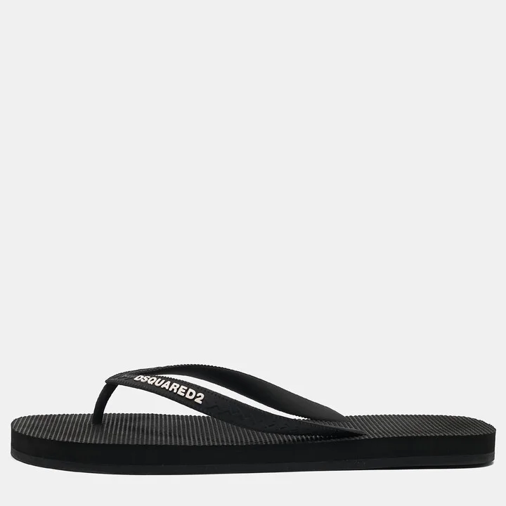 Dsquared2 Black Rubber Logo Flip Flops Size 42