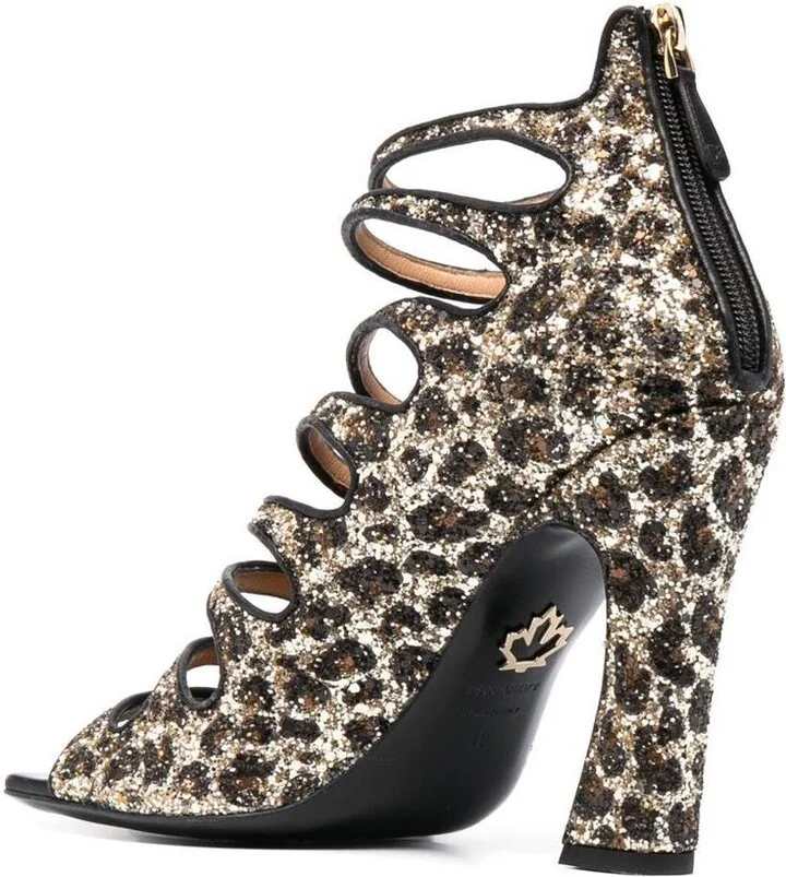 DSQUARED2 Glitter-Embellished Leopard-Print Sandals - Image 3