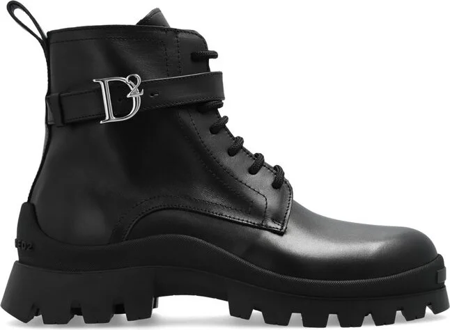 Dsquared2 Logo-Buckle Lace-Up Ankle Boots