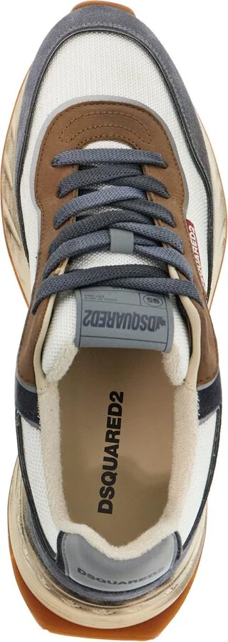DSQUARED2 low top blue denim sneakers in leather with suede inserts and rubber sole - Image 3