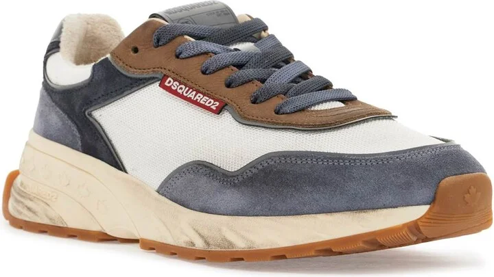 DSQUARED2 low top blue denim sneakers in leather with suede inserts and rubber sole - Image 4