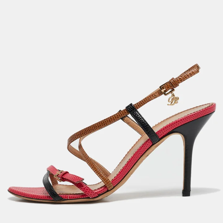 Dsquared2 Multicolor Lizard Embossed Leather Slingback Sandals Size 38