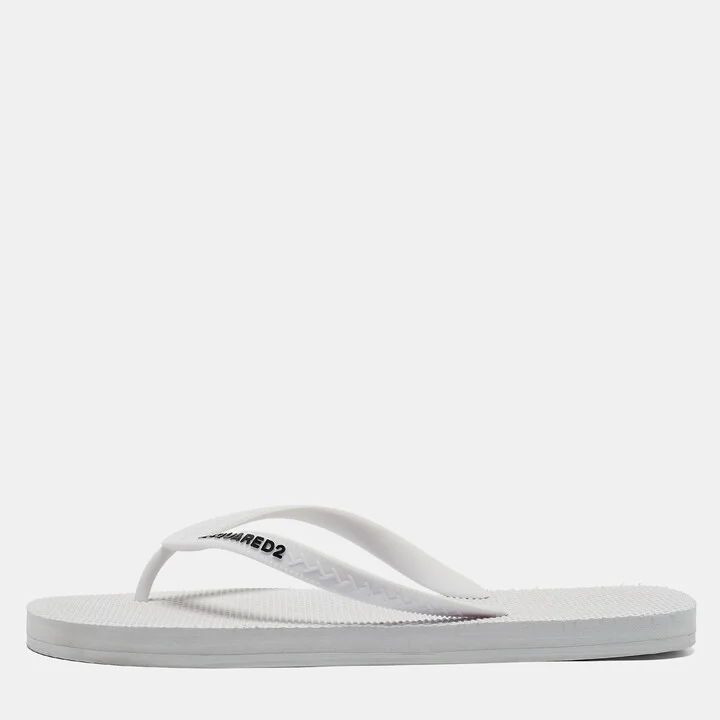 Dsquared2 White Rubber Logo Flip Flops Size 42